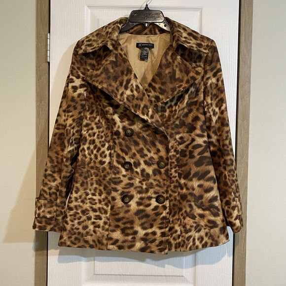 INC International Concepts Leopard Double Breasted Jacket Small *Missing Belt - Picture 2 of 11